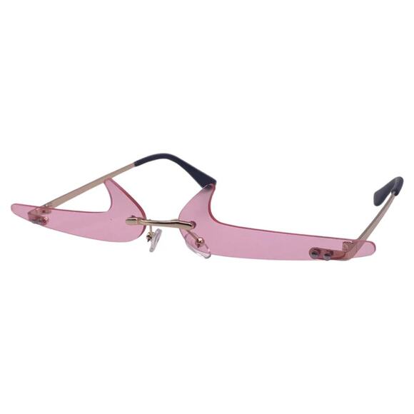 6170 | Pink Backward Checkmark Novelty Rimless Sunglasses - Picture 2 of 5